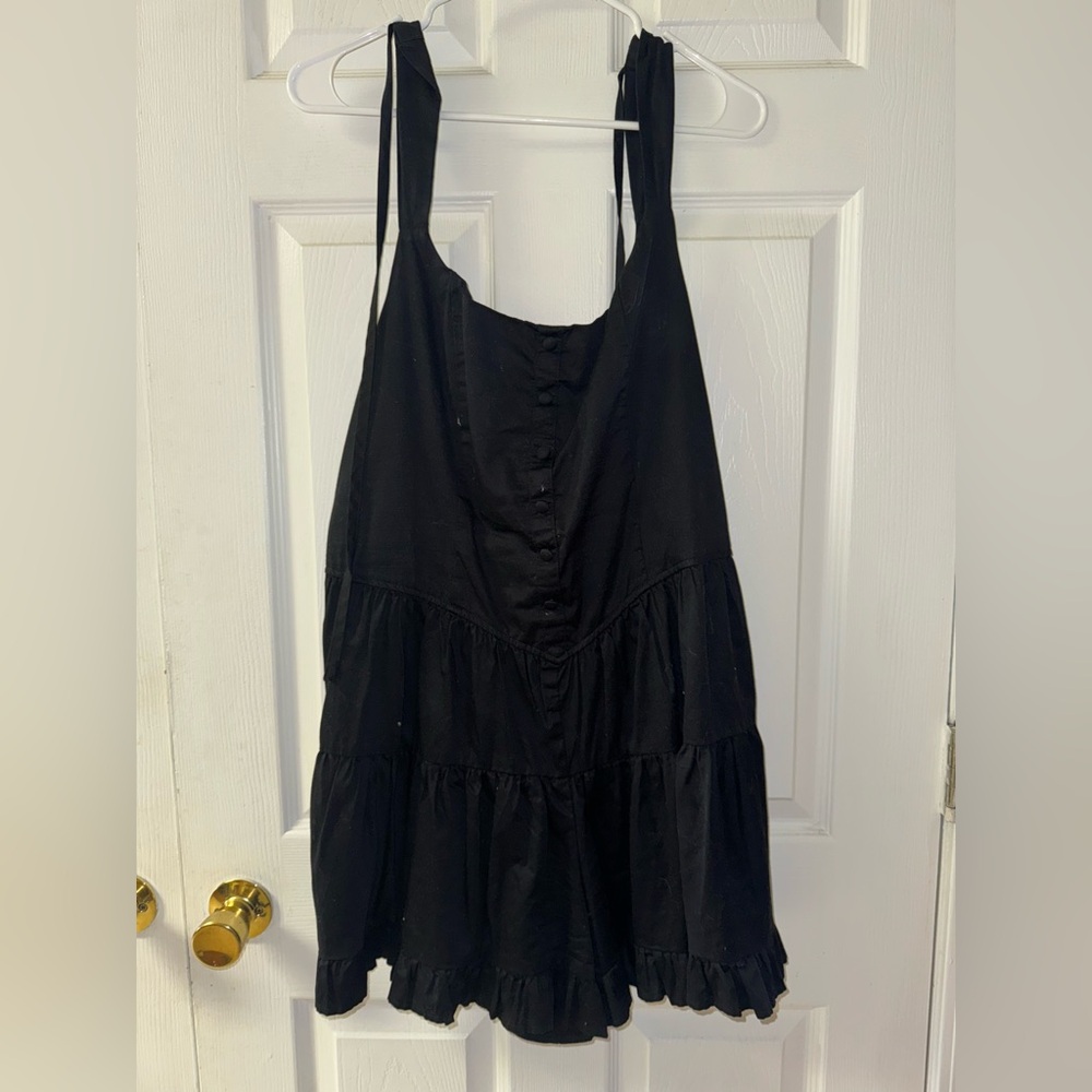 Black Tiered Romper w/ Adjustable Straps & Front Buttons by Wild Fable